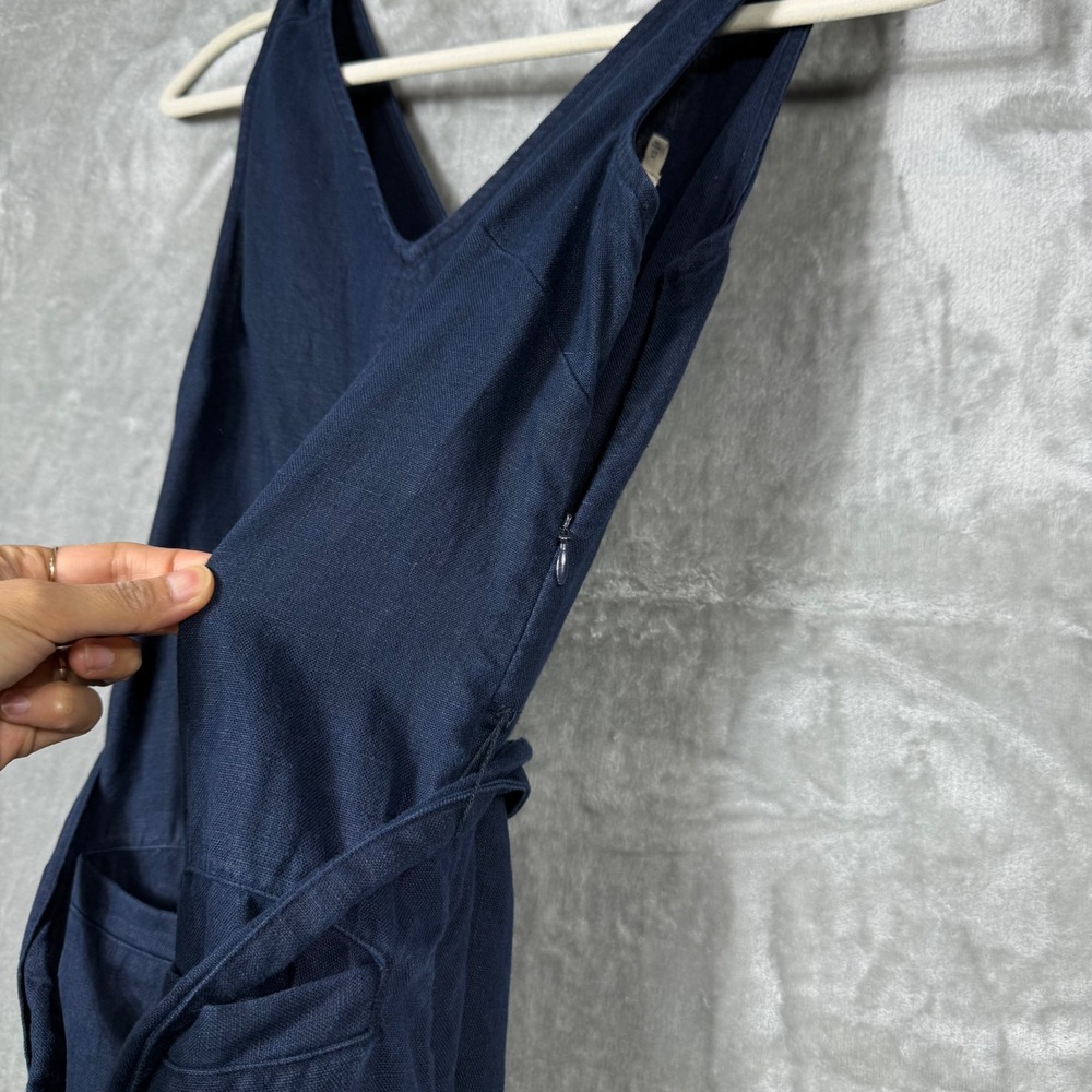Faherty Catalina Jumpsuit Womens XS Navy Blue 100% Linen Sleeveless V-neck Belt - Picture 7 of 14